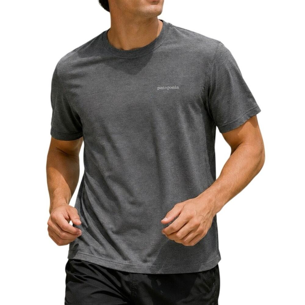 Patagonia Nine Trails Running Hiking Performance Tee Shirt Small Heathered Gray